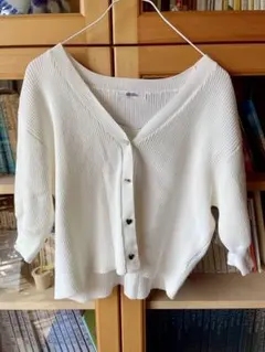 NICE CLAUP リブ編みカーディガン ホワイト