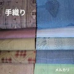 着物はぎれセット　正絹943　手織り紬　アンティーク　生地　古布　☆おまけ付き