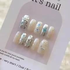 ネイルチップサイズオーダー フレンチガーリー ワンホン y2k 星空 夜空ネイル