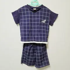 プティマイン 半袖シャツ パンツ セットアップ 恐竜 チェック 100 陸海両用