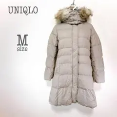 a3022【ユニクロ】フード付きダウンコート M 軽量 暖かい グレージュ 秋冬