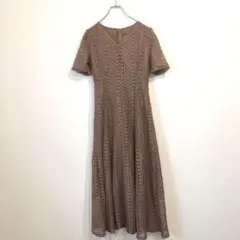 ワンピース　夏　半袖　Aライン　レース　おしゃれ　ブラウン　ベージュ　ロング丈
