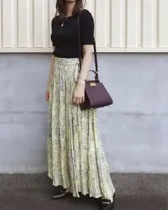 ミラオーエン ロングスカート 花柄 イエロー 巻きスカート【春にピッタリ】