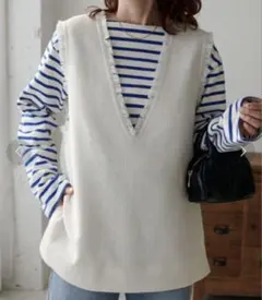 DISCOAT ディスコート ツイード深Vベスト ホワイト