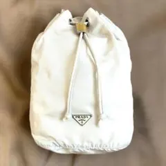 PRADA プラダ ナイロン 巾着ポーチ ミニバッグ　ベージュ グレージュ