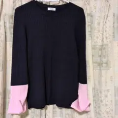LOWRYS FARM リブニット 長袖 ネイビー ピンク