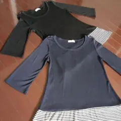 GIVORS 色違い2枚 まとめ売り カットソー チュニック 大人可愛い五分袖