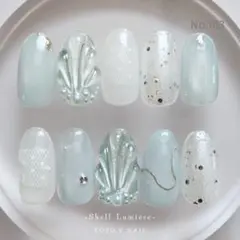No.323 ネイルチップ マーメイド 白 人魚 貝殻 人魚の鱗 キラキラ 海