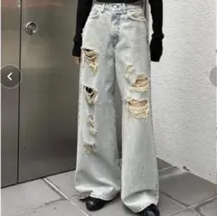 EMODA バルキーワイドハイウエストクラッシュジーンズ　デニムのサムネイル