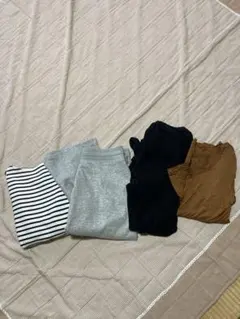 ストライプ長袖トップスとスカートセット