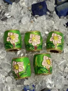 伝統工芸　チベット　七宝焼き　パーツ　ビーズ　５点セット　お花柄　約9.7ミリ