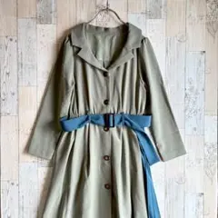 レディアゼル　ロングワンピース　サイドプリーツ　くすみグリーン　S