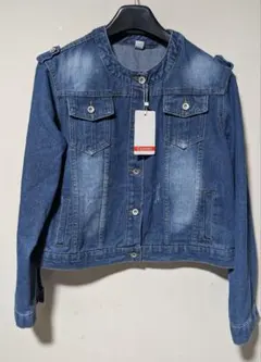 3XL　ノーカラー デニムジャケット 大きいサイズ レディース