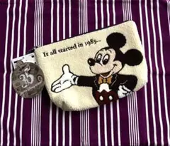 【新品タグ付き】ディズニーリゾート ミッキー サガラポーチ 35周年 ベージュ