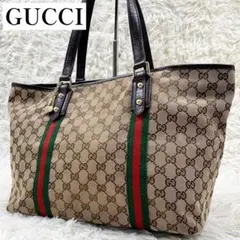 【✨極美品✨】グッチ トートバッグ GGキャンバス シェリーライン ブラウン