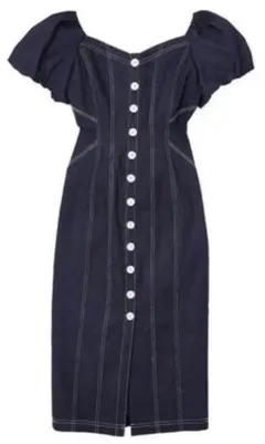 Herlipto Puff Sleeve Midi Dress M ネイビー