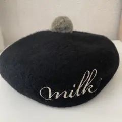 MILK ロゴ刺繍　ベレー帽　黒