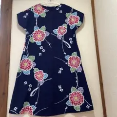 着物　本染　木綿　紫陽花　リメイク 半袖　Aラインワンピース　Mサイズ