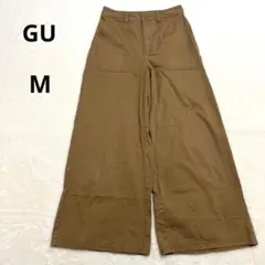 ジーユー チノハイウエストボリュームワイドパンツ ブラウン M