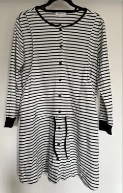 マタニティ パジャマ 白黒ボーダー ボタン付き　授乳口あり　長袖　ズボン