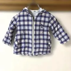 90cm 綿100% フード付きジャンパー チェック パーカー 男の子