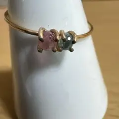 天然石原石リング ピンク&ブルーストーン 17号