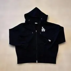 セール】LAロゴ刺繍 黒 ジップアップパーカー M