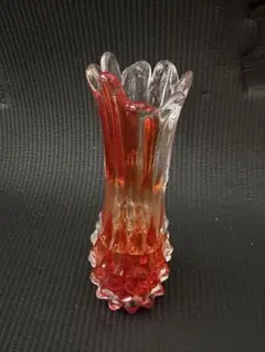 赤とクリアのガラス花瓶　昭和レトロなガラスの花瓶　田島クリスタル