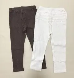 petit main キッズレギンス 2点セット ブラウン ホワイト