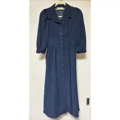 REDYAZEL ワンピース　ネイビー　七分袖　パワショル　ロングワンピース