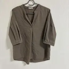 カーキ 七分袖 シャツ 前開き　レディース　S