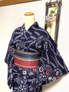 美品 竺仙 綿 本染浴衣 浴衣 着物 夏物 168㎝ コーマ トール 紺 紫陽花 