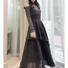 バックリボンティアードコンビワンピース