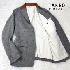 【レザー切替×メタル釦✨】タケオキクチ テーラードジャケット L グレー 牛革