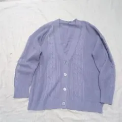 薄紫 パープルケーブルニット 長袖カーディガン　ストレッチあり　オーバーサイズ