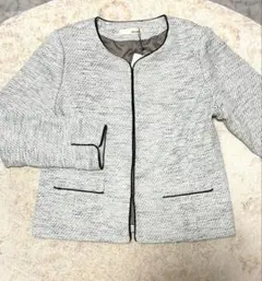 新品【SHOO-LA-RUE】ノーカラージャケット M ホワイト　ラメ糸ツイード