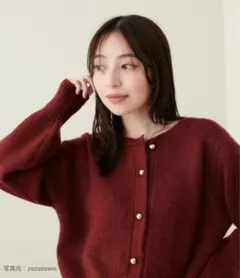 ボルドー/レッド系　クルーネック　カーディガン