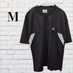 アディダス 3本ライン 半袖Ｔシャツ クルーネック 半袖 M 黒 白 スポーツ