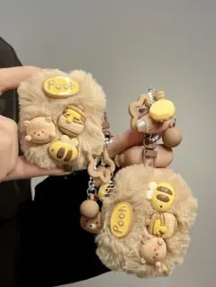 AirPods 4 Pro3対応 ケース 保護カバー くま ハニー風 ファー素材