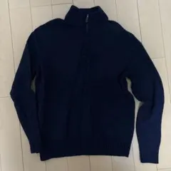 古着ネイビー ハイネック ニットセーター 無地