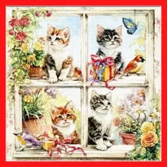 クロスステッチキット 11CT 刺繍キット 刺繍道具 刺繍猫と花の窓辺 ねこ