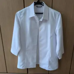 ホワイト 五分袖シャツ ポリエステル100%