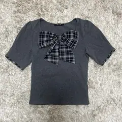one way リボン Tシャツ グレー