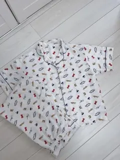 名探偵コナン パジャマシャツ　半袖上下セット　シルクタッチ　ルームウェア　白　L