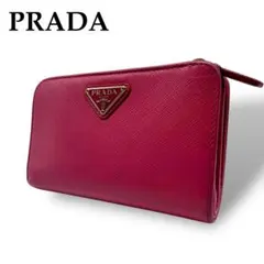 美品 PRADA 折り財布 三角プレート L字ファスナー サフィアーノレザー