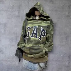 GAP 迷彩 カモフラ パーカー XL 150 Y2K 平成ギャル ビッグロゴ