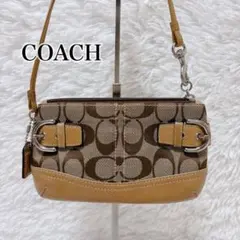 コーチ リストレットポーチ ミニポーチ キャンバス ブラウン系 シグネチャー