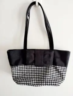 natural beauty basic リボン付き　チェック柄　トートバッグ
