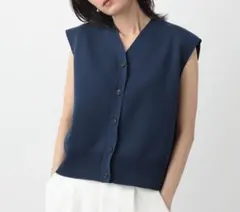 レディース トップス サマーニット ニットベスト ベスト ネイビー Vネック