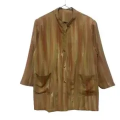 ヴィンテージ風ジャケット　金色ボタン　上着　バンドカラー　パワーショルダー　羽織